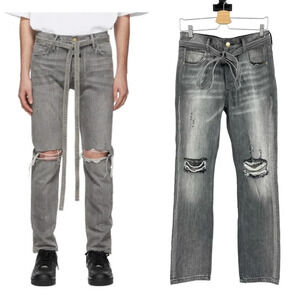 Fear of God Jeans Straight‎ Leg Tapered Belted Distressed Selvedge Denim Size 30